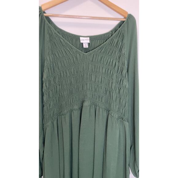 Ava & Viv 3X Smocked Long Sleeve Midi Dress Holiday Christmas Fall Milkmaid Boho - Picture 4 of 7